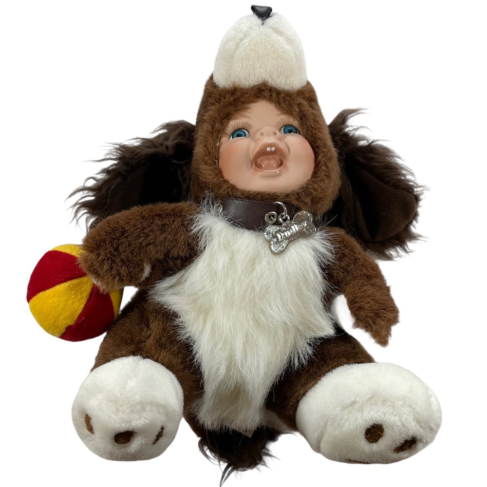 Cuddle Kids 2003 Geppeddo Doll Dudley Dog Porcelain Face Hands 9" Creepy Cute